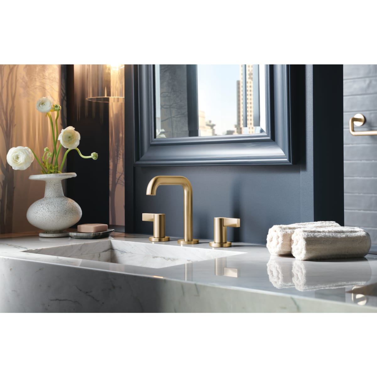 BRIZO Brizo 65332LF-GLLHP Litze Luxe Gold 1.5 GPM 3 Hole Widespread Deck Mount Less Handles Bathroom Faucet