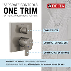 DELTA Delta T27867-SS Angular Modern Monitor 17 Series Valve Trim with 3-Setting Integrated Diverter