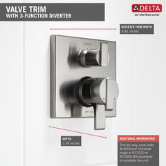 DELTA Delta T27867-SS Angular Modern Monitor 17 Series Valve Trim with 3-Setting Integrated Diverter