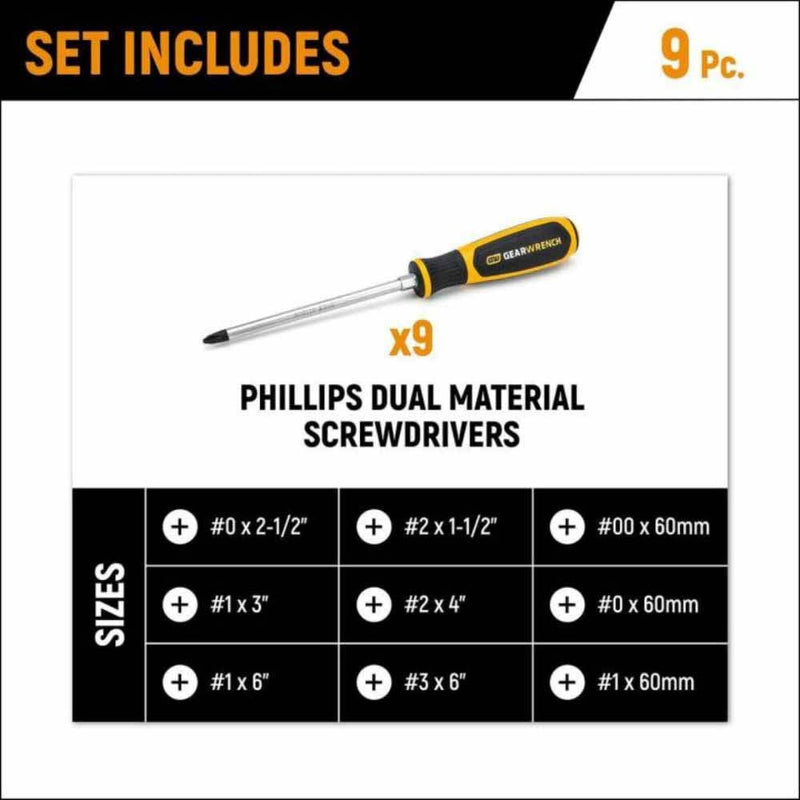 GEARWRENCH GEARWRENCH GWMSSCRPH Phillips Dual Material Screwdriver Set 9 Piece