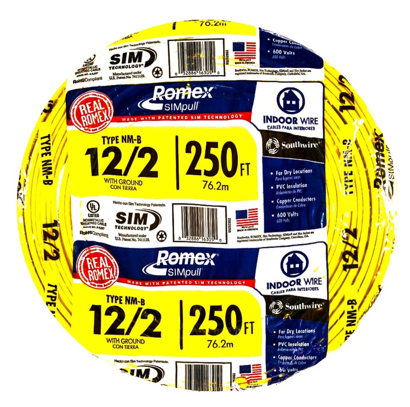 ROMEX ROMEX ROMEX12/2-2W/GRD1000R Southwire 12/2 Solid Romex SIMpull CU NM-B W/G Wire 1000 ft.