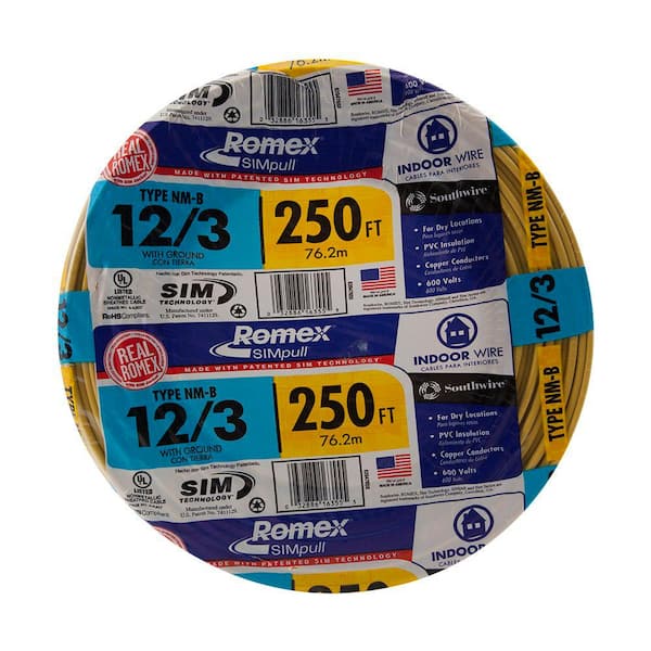 ROMEX ROMEX ROMEX12/3W/GRD1000R NM-B 12/3 Copper w/Ground Non-Metallic Sheathed Branch Circuit Cable (1000ft Reel)