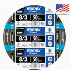 ROMEX ROMEX ROMEX8/3W/GRD500R ROMEX NM-B 8/3 Copper w/Ground Non-Metallic Sheathed Branch Circuit Cable 500ft Reel
