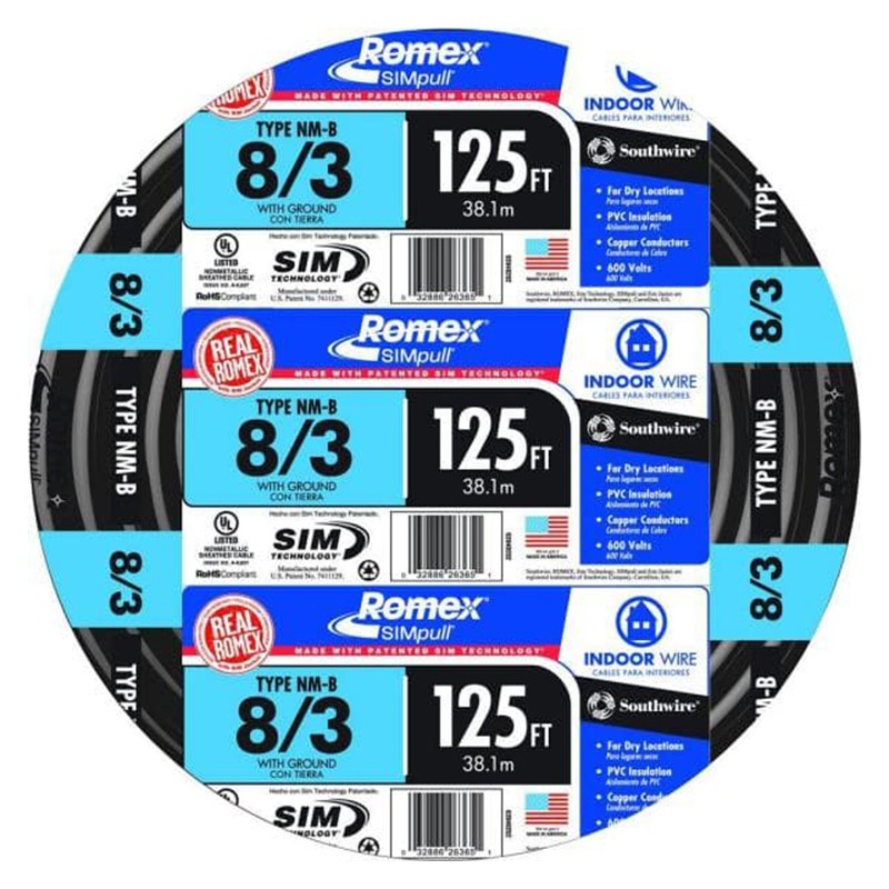 ROMEX ROMEX ROMEX8/3W/GRDMR ROMEX 8/3 W/GRD MR NM-B Copper w/Ground Non-Metallic Sheathed Branch Circuit Cable