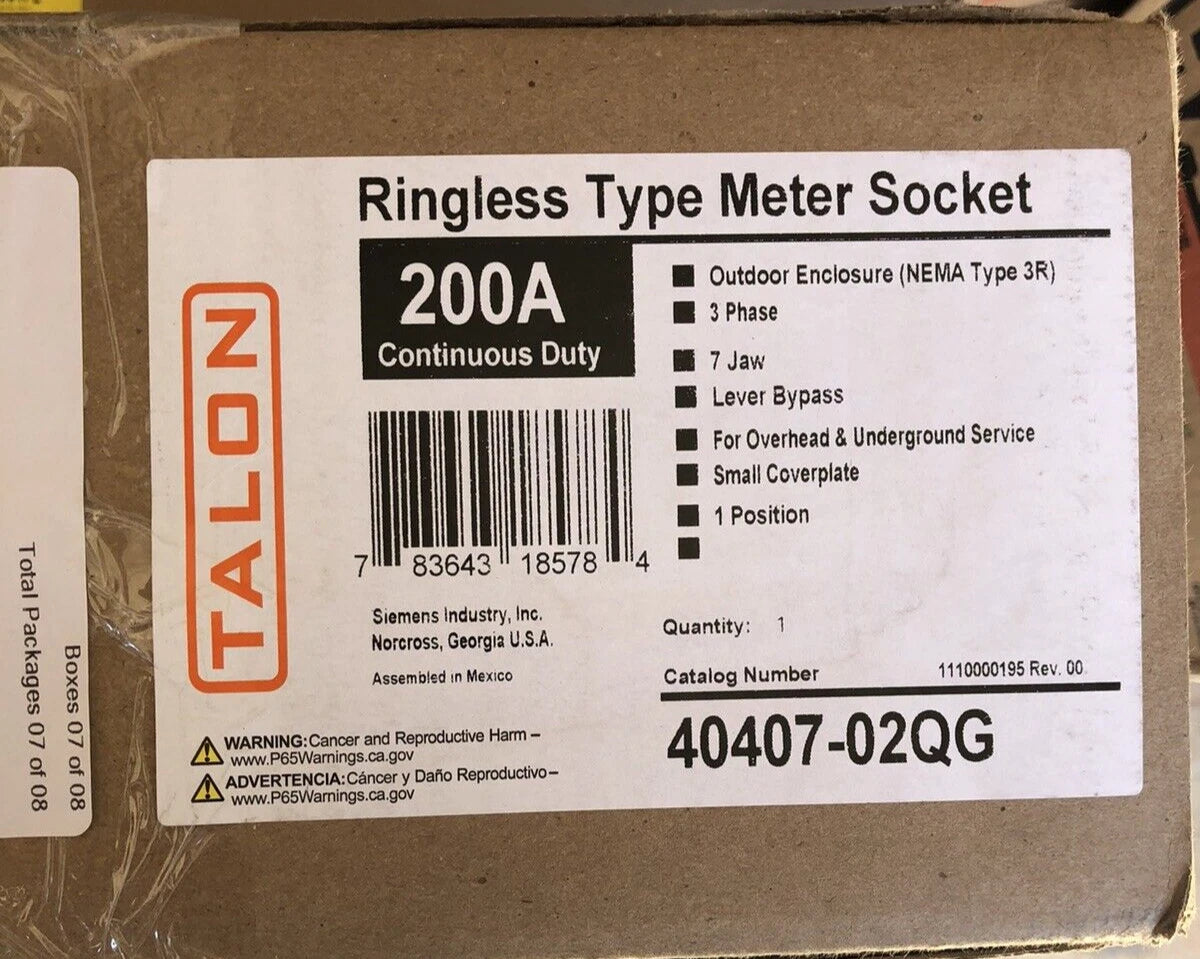 TALON TALON 40407-02QG - 200A 3-Phase Ringless Meter Socket
