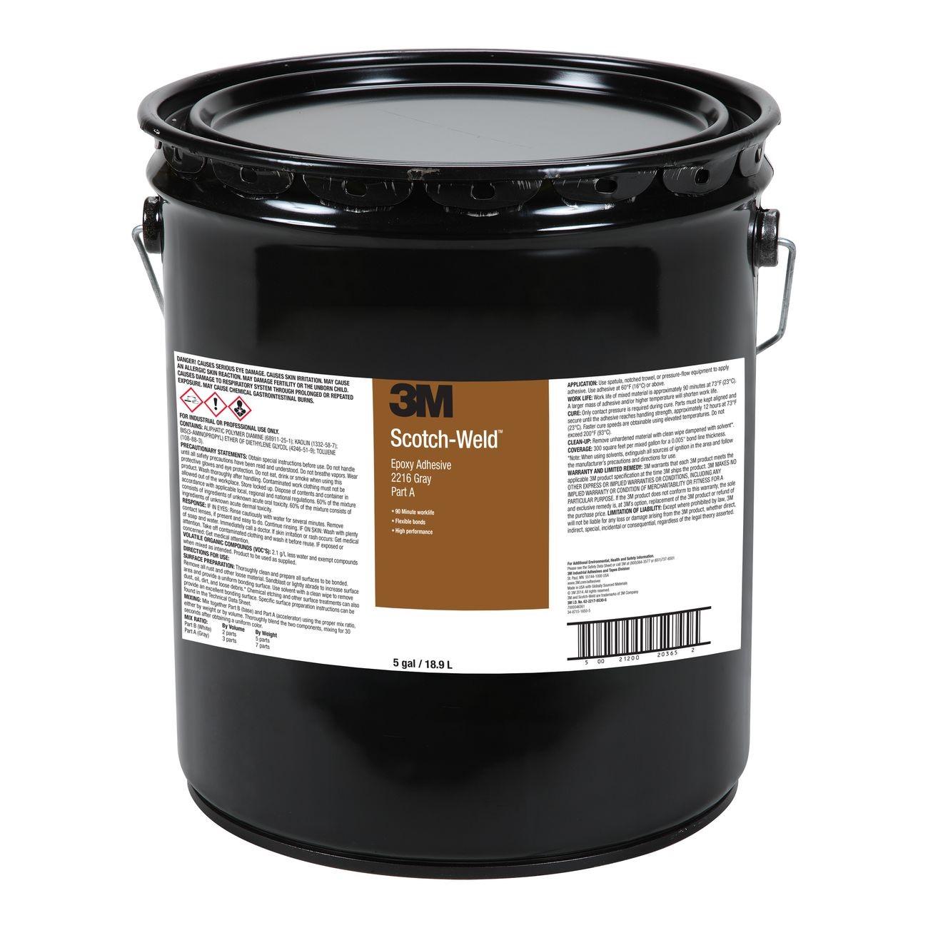 3M 3M 7000046361 Scotch-Weld Epoxy Adhesive 2216, Gray, Part A, 5 Gallon Drum