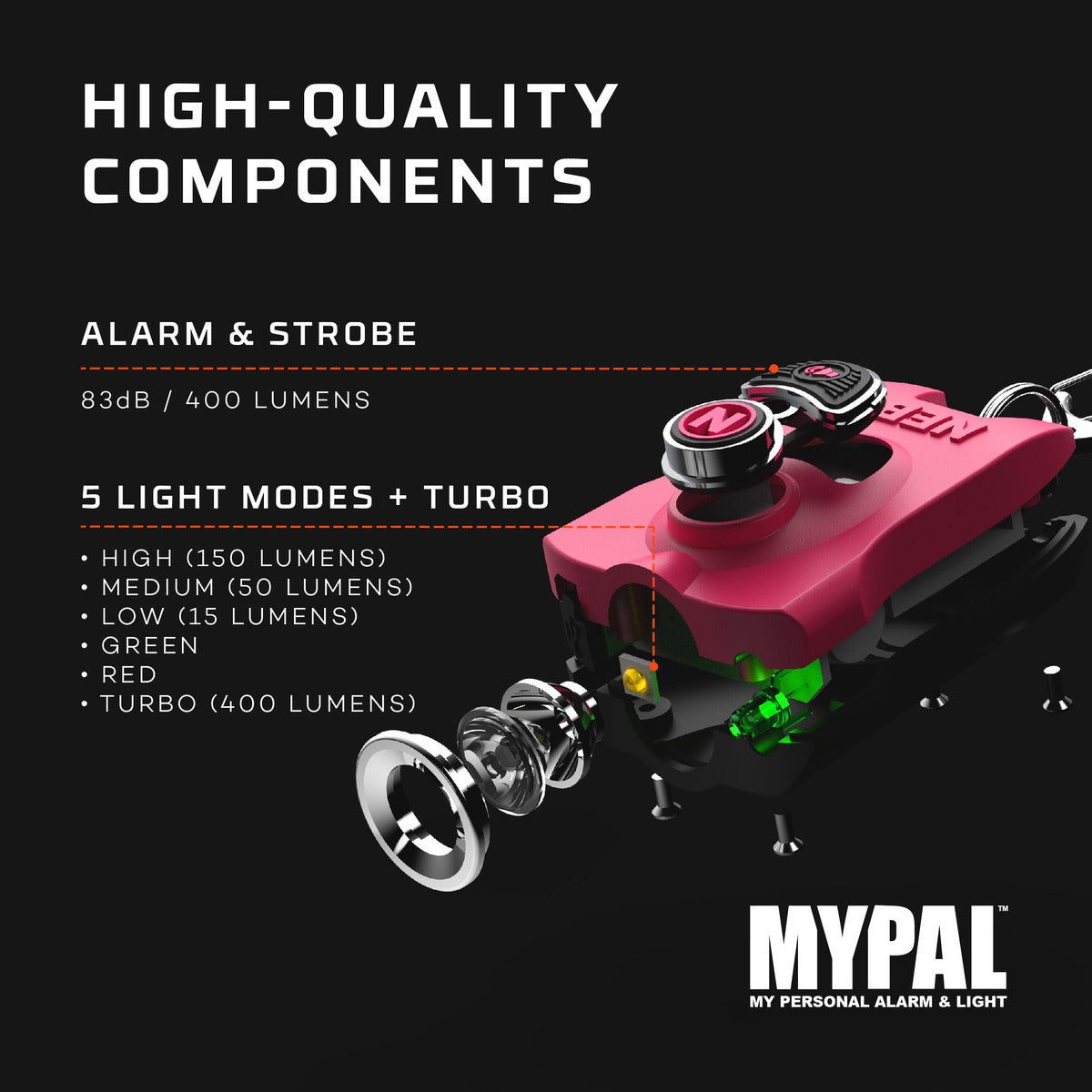 NEBO NEBO NEB-KEY-0002 MyPal Pink Keychain Light and Safety Alarm