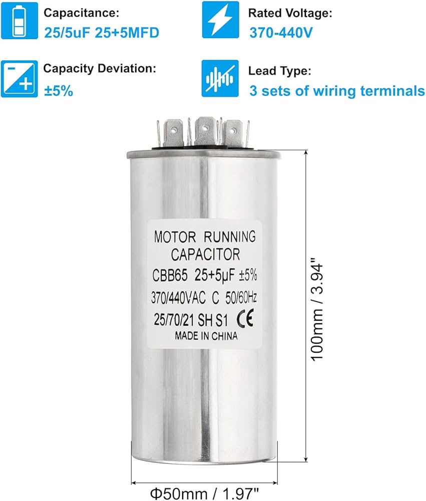 HEATINGVARIOUSMFG-GENERIC HEATINGVARIOUSMFG-GENERIC 25/5MFD-370V Capacitor