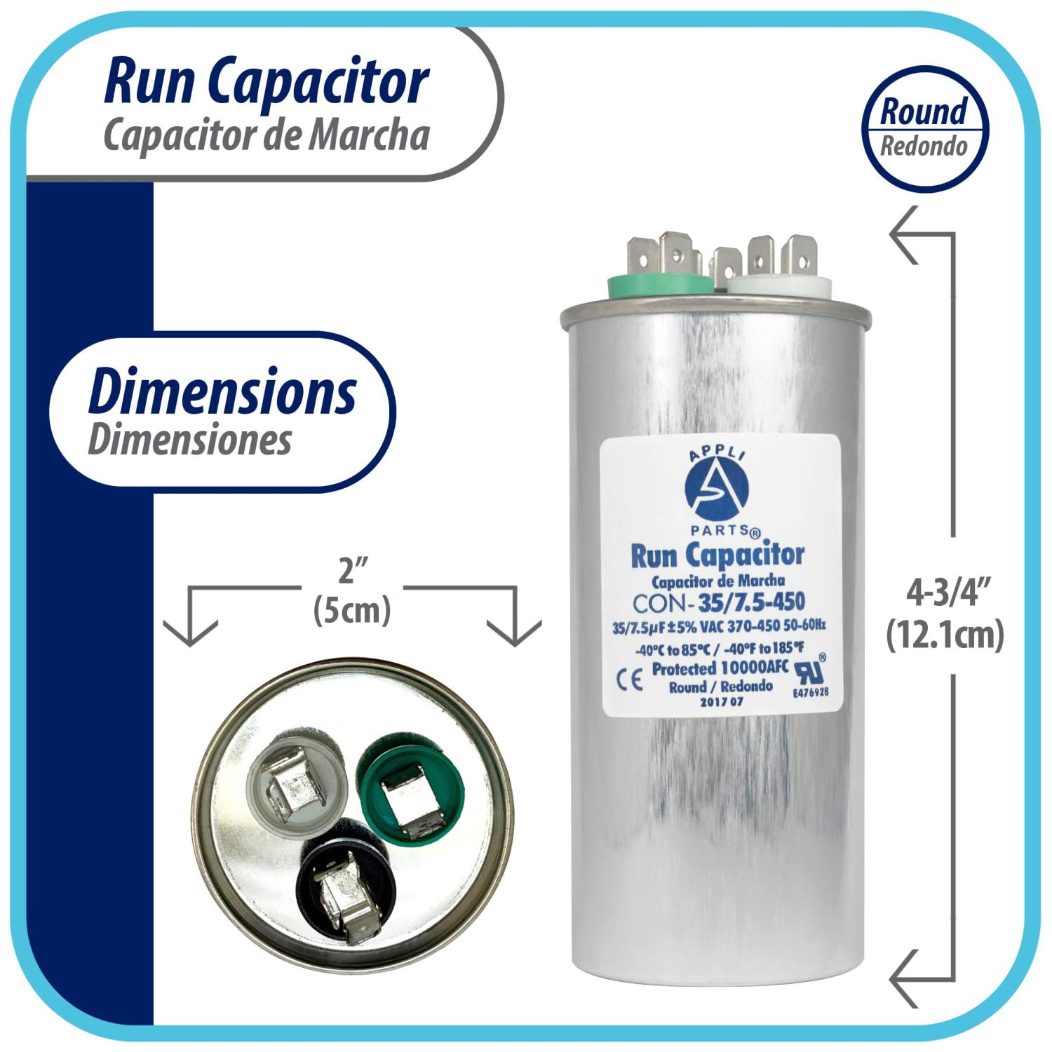 HEATINGVARIOUSMFG-GENERIC HEATINGVARIOUSMFG-GENERIC 35/7.5MFD-370V Dual Run Capacitor