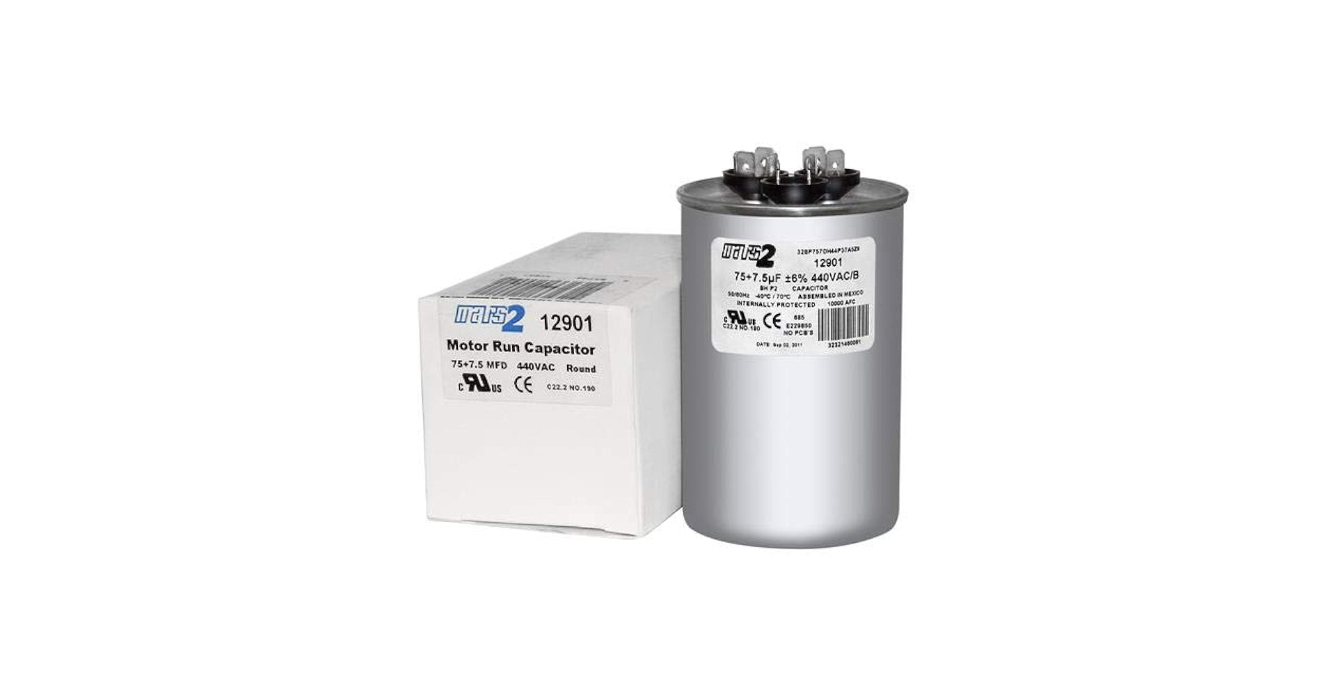 HEATINGVARIOUSMFG-GENERIC HEATINGVARIOUSMFG-GENERIC 75/7.5MFD-440V Round Dual Run Capacitor