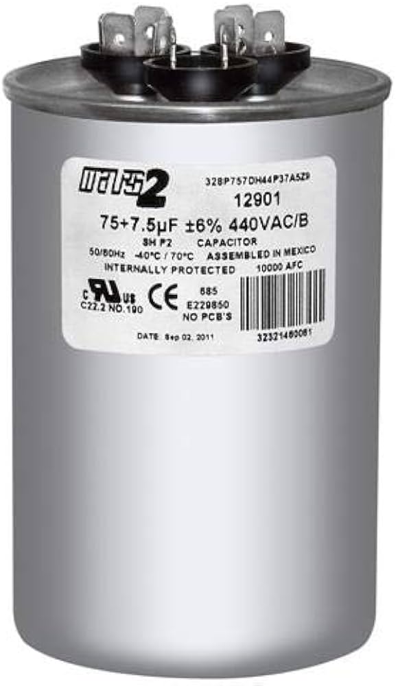HEATINGVARIOUSMFG-GENERIC HEATINGVARIOUSMFG-GENERIC 75/7.5MFD-440V Round Dual Run Capacitor