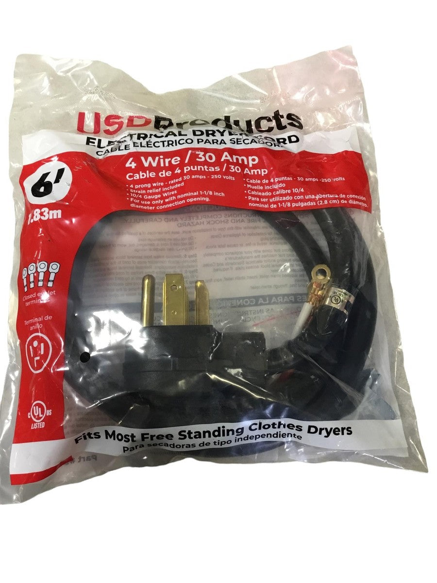 HEATINGVARIOUSMFG-GENERIC HEATINGVARIOUSMFG-GENERIC DC4-30-6 Dryer Power Cord 6 Foot 30 AMP 4 Wire
