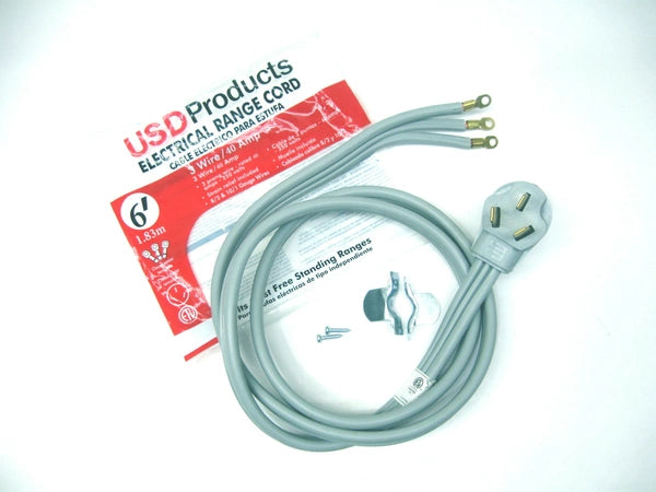 HEATINGVARIOUSMFG-GENERIC HEATINGVARIOUSMFG-GENERIC RC3-40-6 Range Oven Electric Power Cord 3 Prong Wire 40 Amp 6' Foot