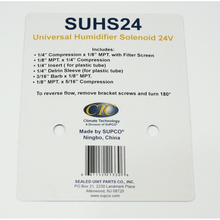 HEATINGVARIOUSMFG-GENERIC HEATINGVARIOUSMFG-GENERIC SUHS24 Universal Humidifier Solenoid Valve Replacement Kit, 24V