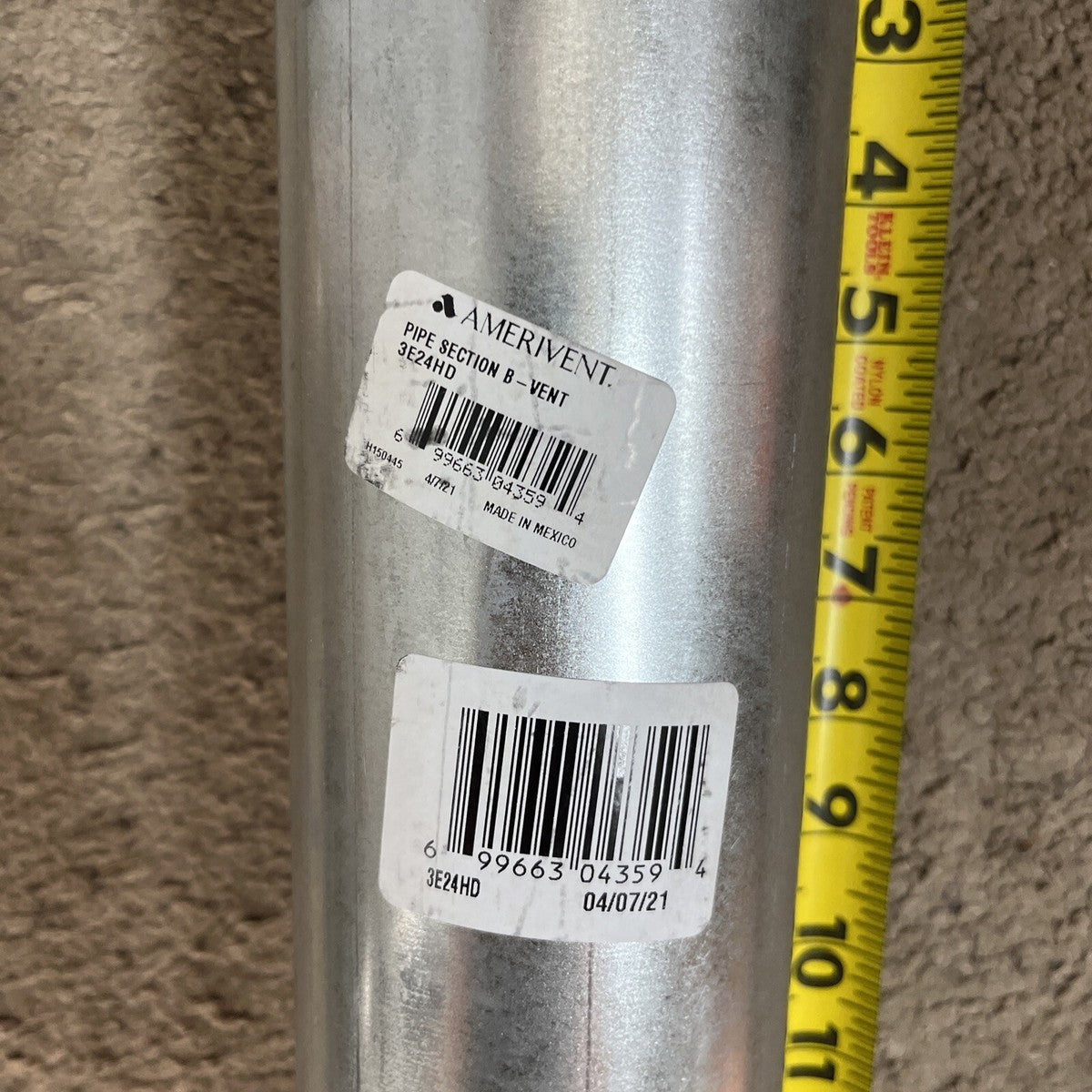 AMERIVENT AMERIVENT 3000 AMERIVENT Gas Vent Pipe 3000 3inch Duct 3 ft Lg Pipe Section Dia L