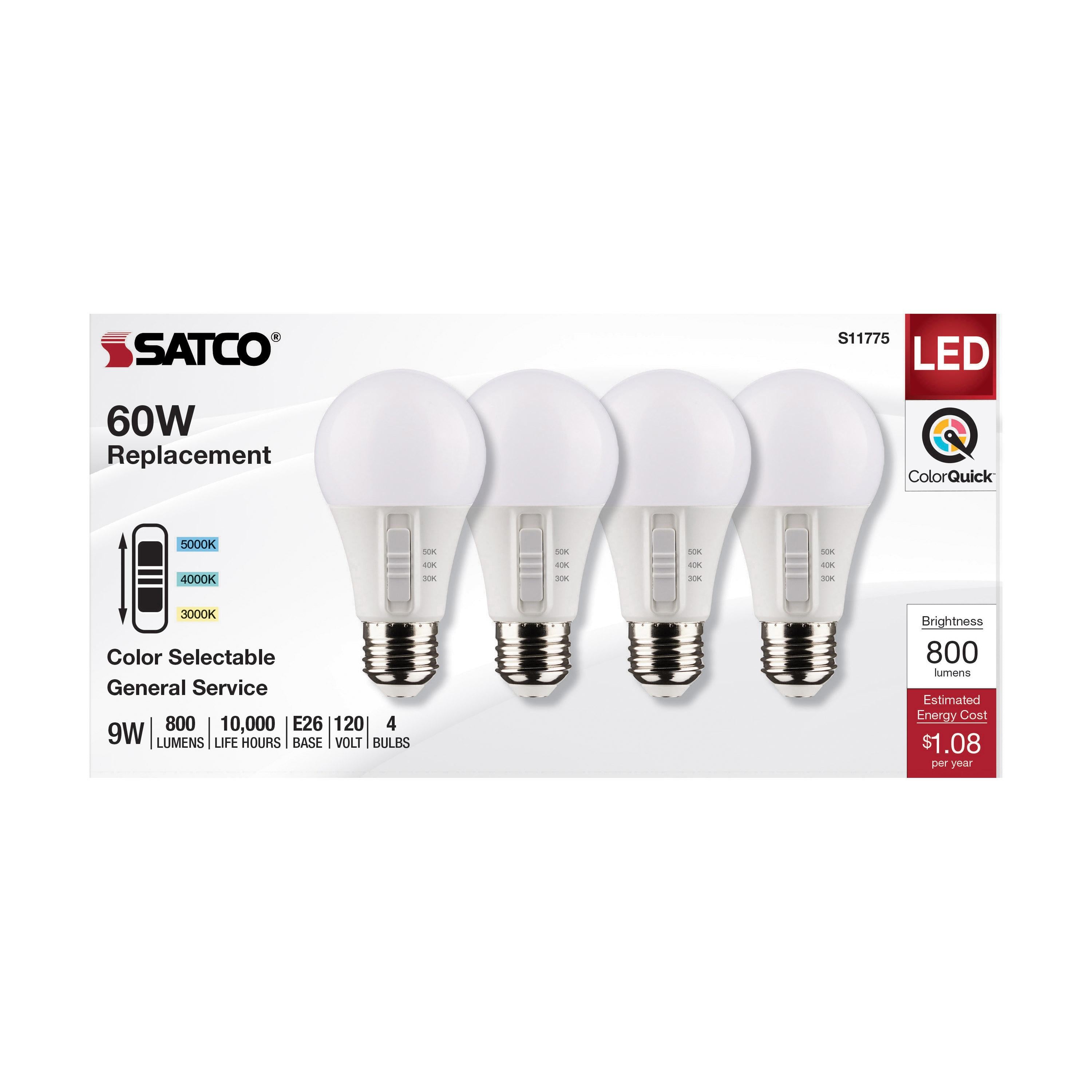 SATCO-NUVO SATCO S11775 Non-Dimmable Type A Lamp 9 W 60 W Incandescent Equivalent