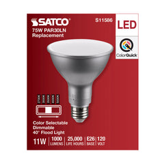 SATCO-NUVO SATCO S11586 PAR Lamp, 11 W, 75 W Incandescent Equivalent, E26 Medium Lamp Base LED Lamp, PAR30LN Shape, 1000 Lumens