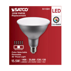 SATCO-NUVO SATCO S11591 PAR Lamp, 15.5 W, 120 W Incandescent Equivalent, E26 Medium Lamp Base LED Lamp, PAR38 Shape, 1400 Lumens