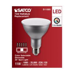 SATCO-NUVO SATCO S11585 PAR Lamp, 11 W, 75 W Incandescent Equivalent, E26 Medium Lamp Base LED Lamp, PAR30LN Shape, 1000 Lumens