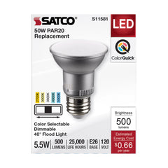SATCO-NUVO SATCO S11581 PAR Lamp 5.5 W Incandescent Equivalent 50 W E26 Medium Lamp Base LED Lamp PAR20 Shape