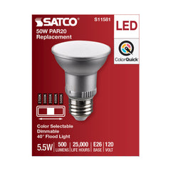SATCO-NUVO SATCO S11581 PAR Lamp 5.5 W Incandescent Equivalent 50 W E26 Medium Lamp Base LED Lamp PAR20 Shape