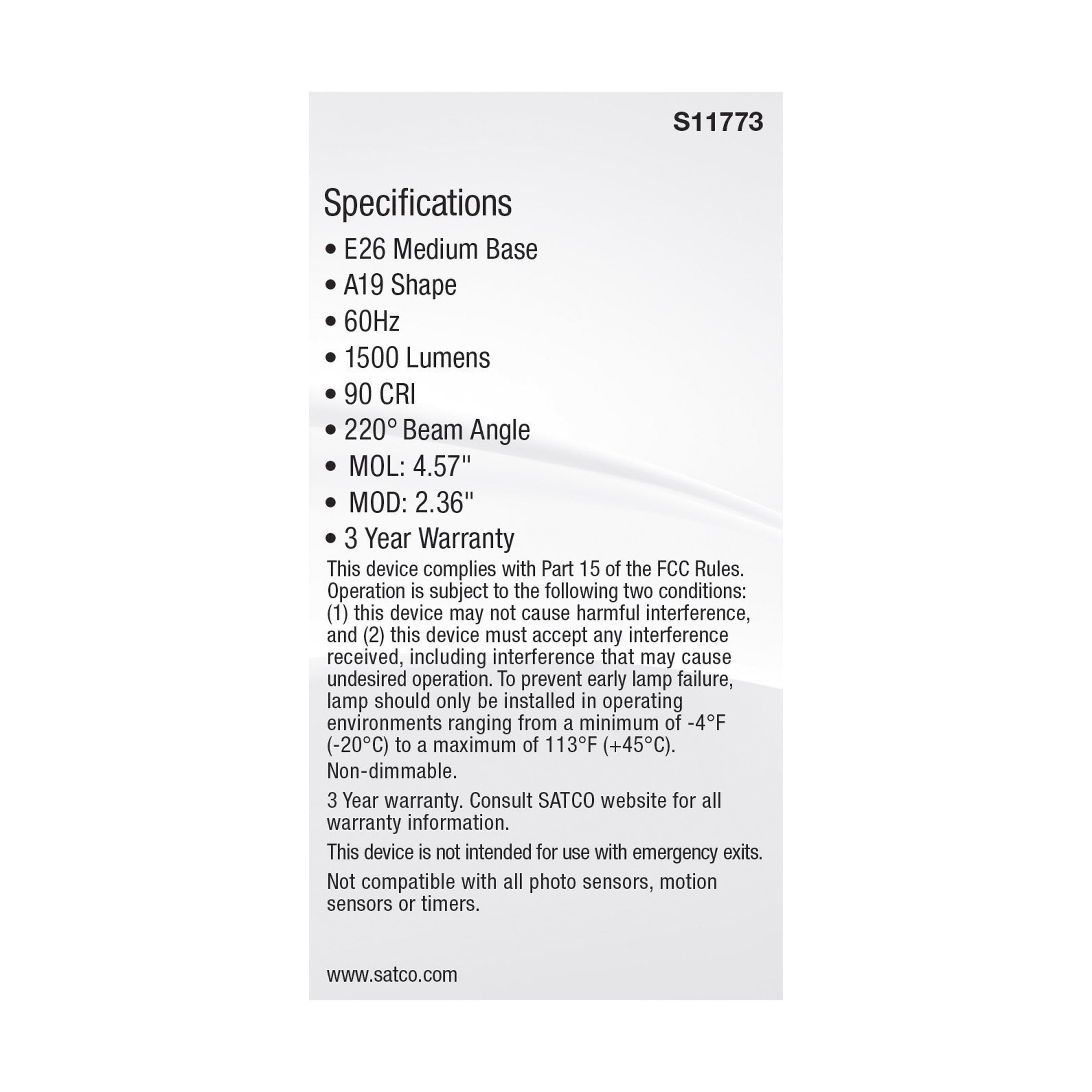 SATCO-NUVO SATCO S11773 Non-Dimmable Type A Lamp 14 W 100 W Incandescent Equivalent