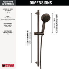 DELTA FAUCET Delta 51584-RB Universal Showering Components: 7-Setting Slide Bar Hand Shower with Cleaning Spray