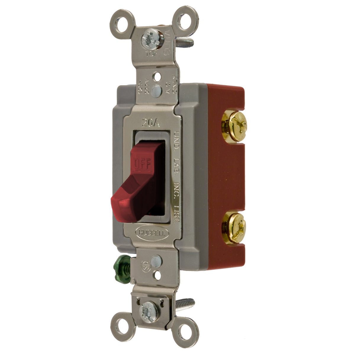 HUBBELL WIRING Hubbell HBL1221R 20A 120/277V SP Red Toggle Switch Extra Heavy Duty Industrial Series