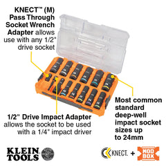 KLEIN TOOLS Klein 65111IMPCTM KNECT 1/2-Inch Drive Deep Well Impact Socket Set, Metric, 14-Piece