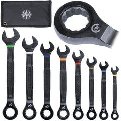 KLEIN TOOLS Klein 69408G 90-Tooth Ratcheting Combo Wrench Set, SAE