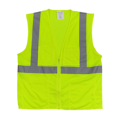 PIP PIP 302-MVGZ4PLY-M Hi-Vis Yellow Zipper 4 Pockets Medium Vests