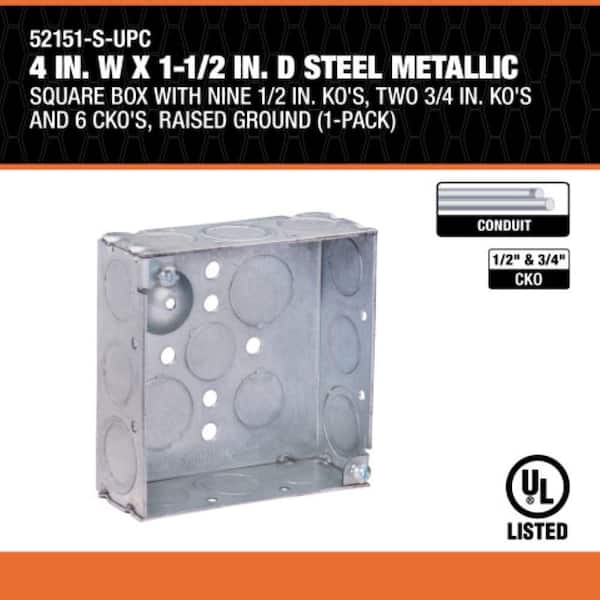 SOUTHWIRE SOUTHWIRE 52151-BX Southwire Steel Metallic Square Box Power 4 in. W x 1-1/2 in. D with Knockouts 52151-BX