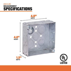 SOUTHWIRE SOUTHWIRE 52151-BX Southwire Steel Metallic Square Box Power 4 in. W x 1-1/2 in. D with Knockouts 52151-BX