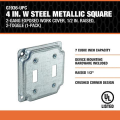 SOUTHWIRE Southwire G1936 4-Inch Square Industrial Surface Cover 1/2-Inch Raised Two Toggle