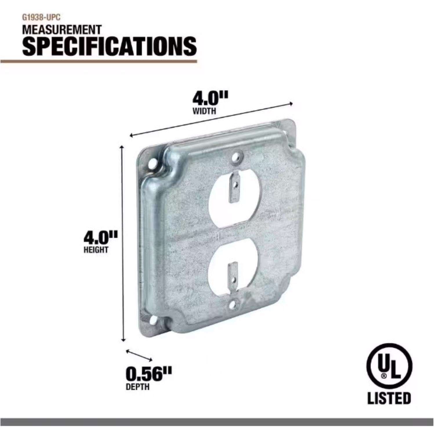 SOUTHWIRE Southwire G1938 4-Inch Square Duplex Receptacle Industrial Surface Cover