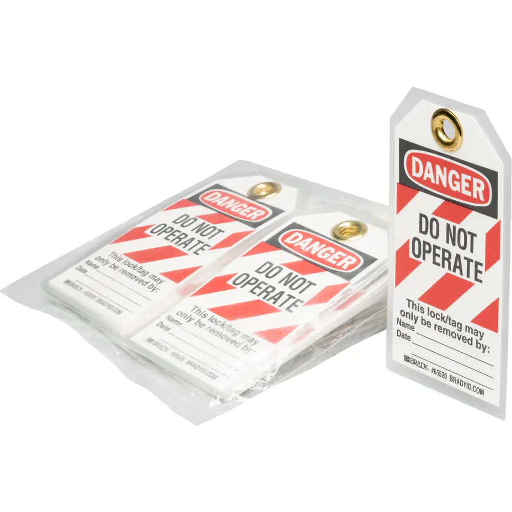 BRADY Brady 65520 Danger Do Not Operate Energy Source Lockout Tagout Tags Heavy Duty Polyester Pack of 25