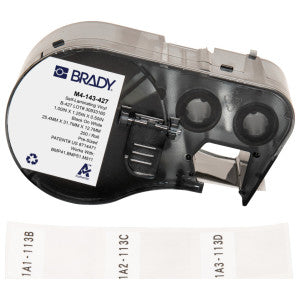 BRADY Brady M4-143-427 Self-Laminating Vinyl Wrap Around Labels 1.25H x 1W BK/WT/CL RL/200