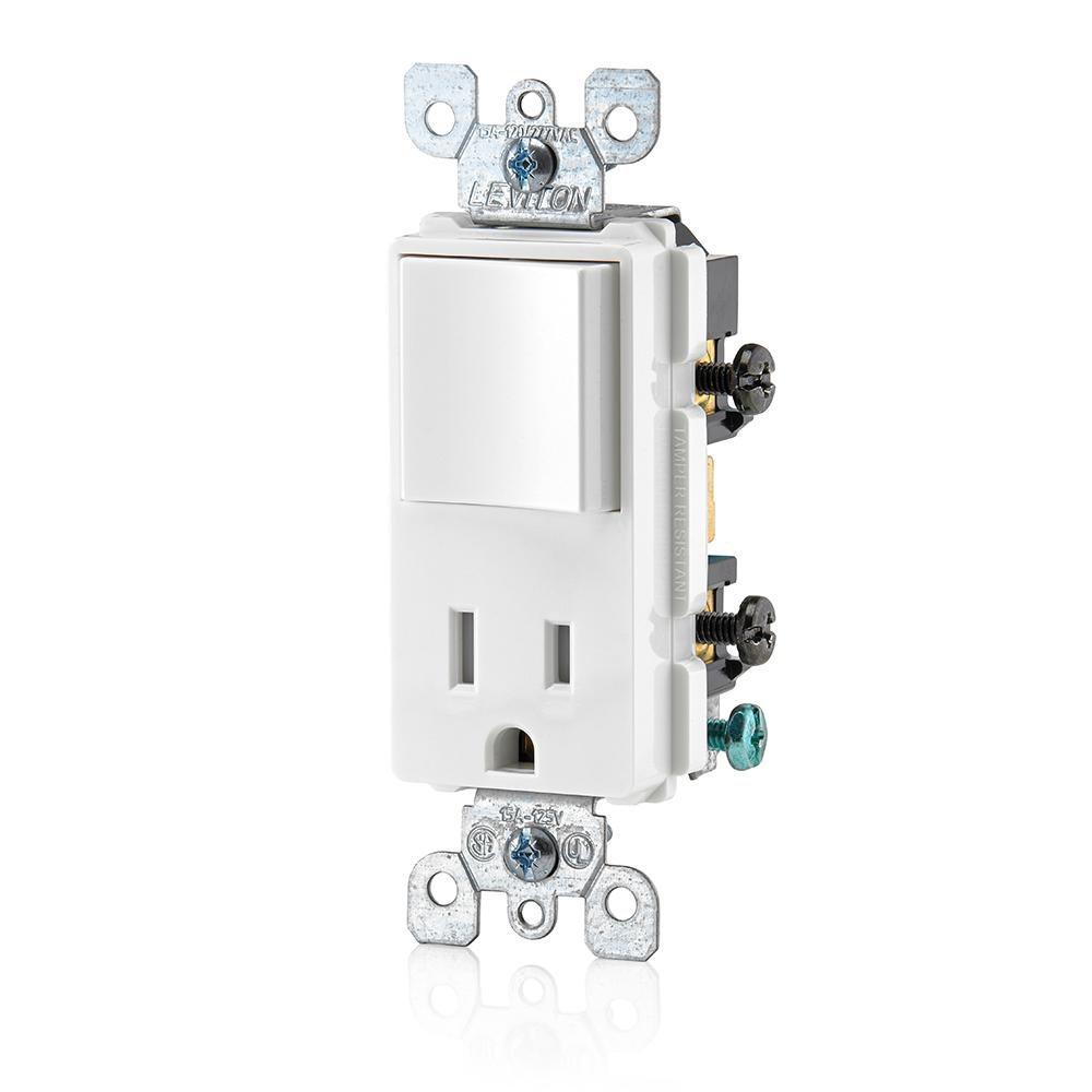 LEVITON Leviton 5625-W Decora 120 Volt 15 Amp 1-Pole NEMA 5-15R AC Combination Switch and Receptacle