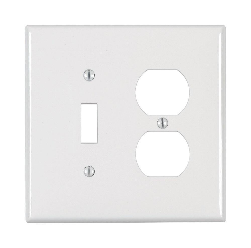 LEVITON Leviton PJ18-W 2-Gang, 1-Toggle, 1-Duplex Combination Wallplate, Midway Size, White