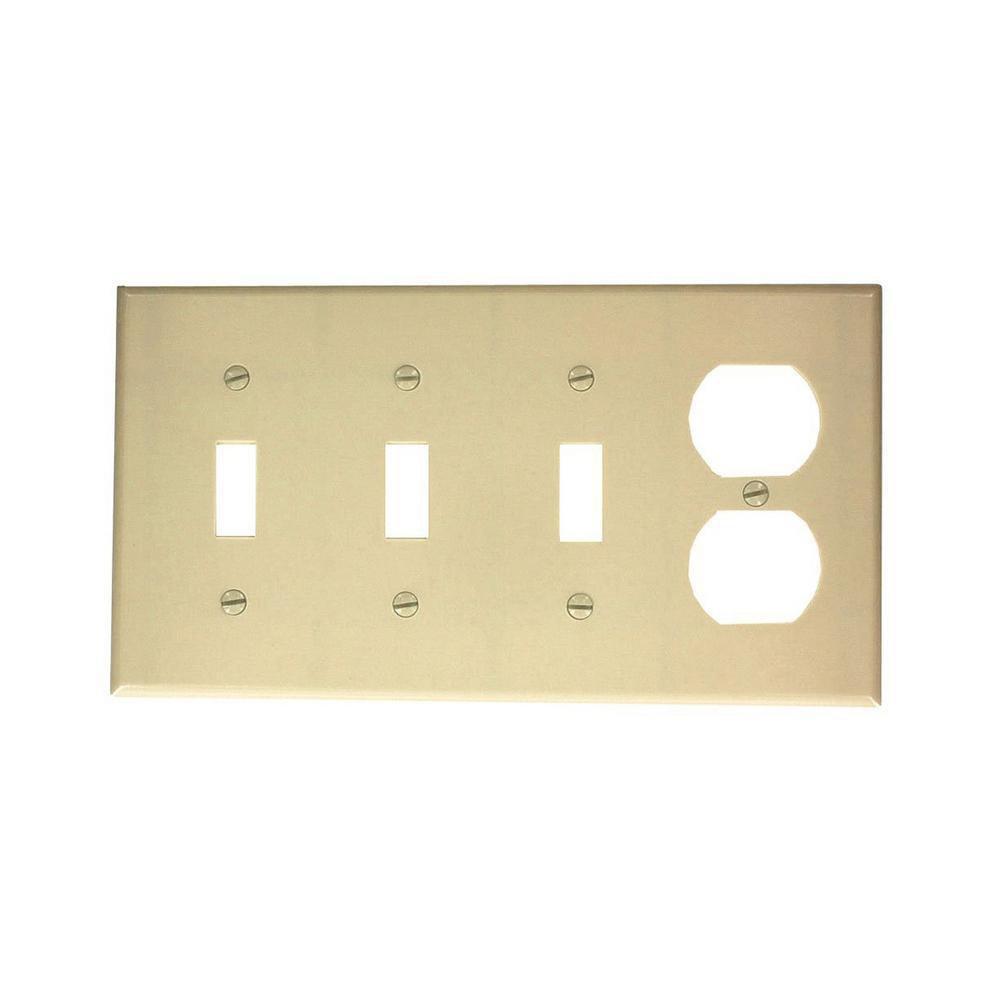 LEVITON Leviton P38-I 4-Gang 3-Toggle 1-Duplex Device Combination Wallplate Standard Size