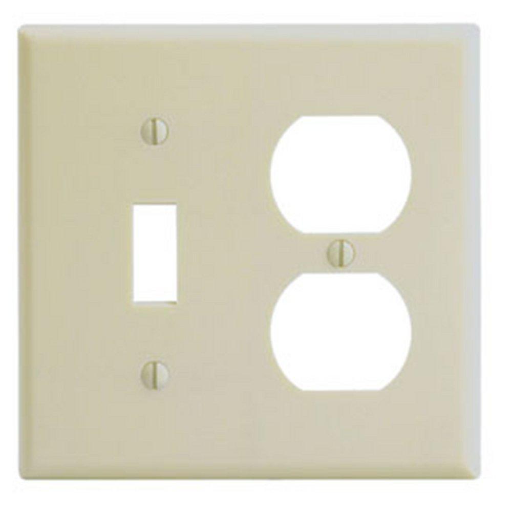 LEVITON Leviton 80705-W 2-Gang 1-Toggle 1-Duplex Device Combination Wallplate Standard Size