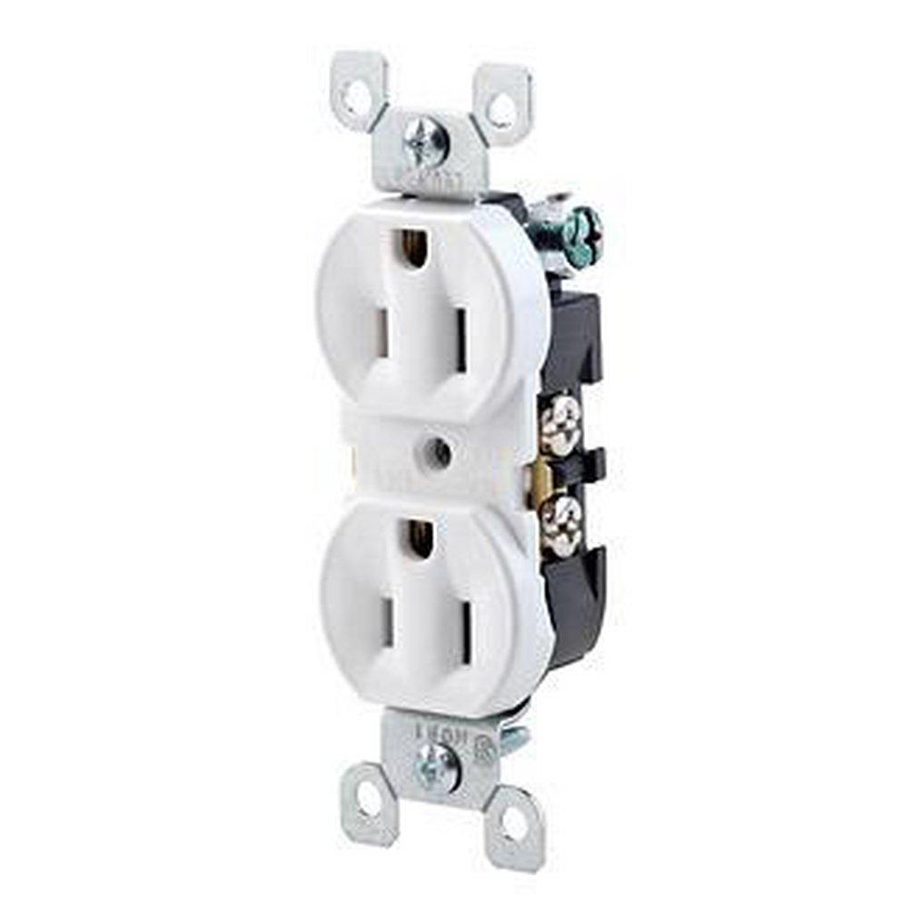 LEVITON Leviton 5320-ECP Straight Blade Receptacle, Duplex with Ears, 125 VAC, 15 Amp, 2 Poles, 3 Wires, Black