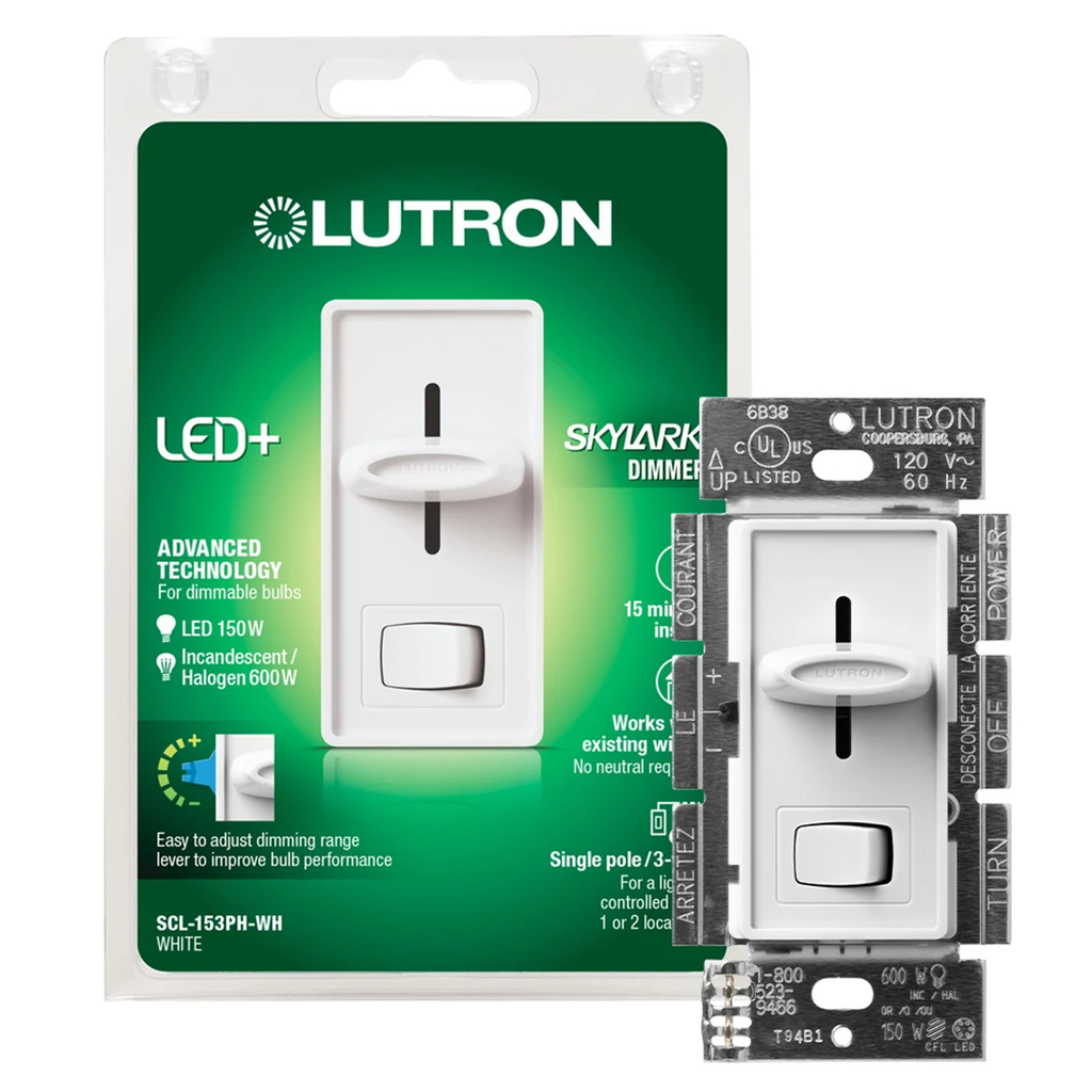 SKYLARK Lutron SCL-153PH-WH 600 W 120 Volt White 1-Pole/3-Way Incandescent/Halogen Dimmer