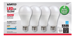 SATCO-NUVO Satco S28790 15.5 Watt - A19 LED - 5000K - Medium Base - 220' Beam Spread - 120 Volts - 4-pack