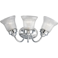 PROGRESS Progress P3289-15 Fluted Glass Collection Three-Light Polished Chrome Clear Prismatic Glass Traditional Bath Vanity Light