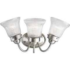 PROGRESS Progress P3289-09 Fluted Glass Collection Three-Light Brushed Nickel Clear Prismatic Glass Traditional Bath Vanity Light