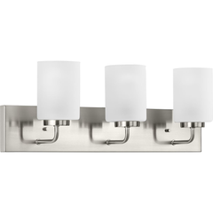 PROGRESS Progress P300329-009 Merry Collection Three-Light Brushed Nickel and Etched Glass Transitional Style Bath Vanity Wall Light