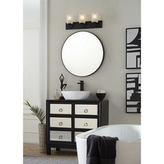 PROGRESS Progress P300329-031 Merry Collection Three-Light Matte Black and Etched Glass Transitional Style Bath Vanity Wall Light