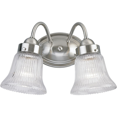 PROGRESS Progress P3288-09 Fluted Glass Collection Two-Light Brushed Nickel Clear Prismatic Glass Traditional Bath Vanity Light
