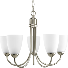 PROGRESS Progress P4441-09 Gather Collection Five-Light Nickel Etched Glass Traditional Chandelier Light